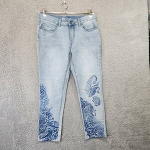 DG2 Jeans Women 10P (Fits 32x26) Blue Embellished Light Wash Mid Rise Streetwear